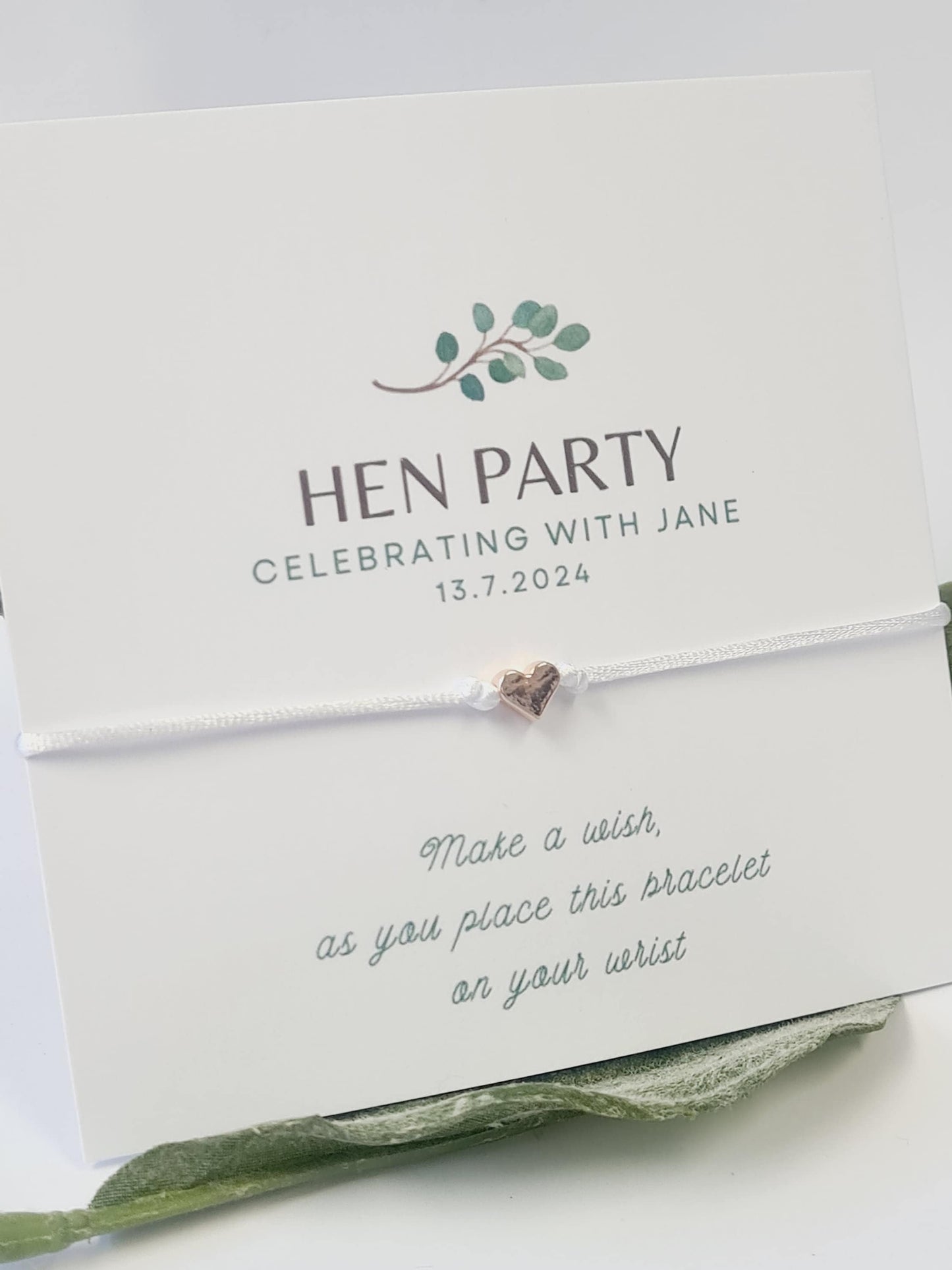 Eucalyptus Leaf Hen Party Wish Bracelets - Personalised  - Goodie Bag Filler - Hen Weekend, Hen Do, Girls Weekend-CV