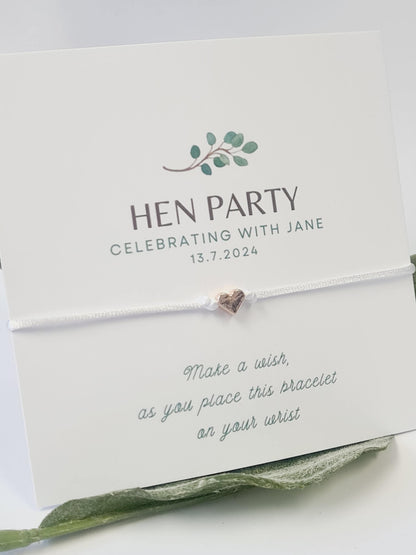 Eucalyptus Leaf Hen Party Wish Bracelets - Personalised  - Goodie Bag Filler - Hen Weekend, Hen Do, Girls Weekend-CV