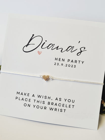 Hen Party Wish Bracelet, Bachelorette Party Gift, Friendship Bracelet, Bridesmaid Keepsake, Bridal Shower Jewellery -CA2