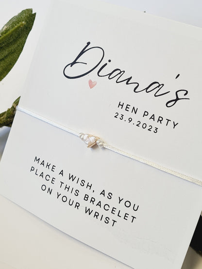 Hen Party Wish Bracelet, Bachelorette Party Gift, Friendship Bracelet, Bridesmaid Keepsake, Bridal Shower Jewellery -CA2