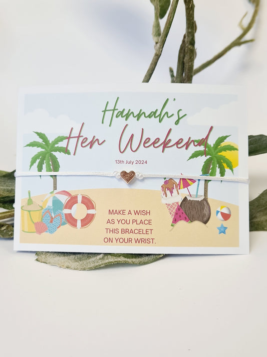 Hen Party Beach Wish Bracelets - Personalised  - Goodie Bag Filler - Hen Weekend, Hen Do, Girls Weekend - Bride to Be - CA8