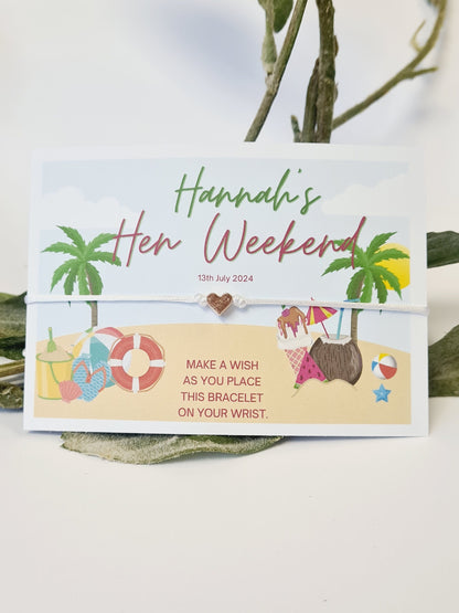 Hen Party Beach Wish Bracelets - Personalised  - Goodie Bag Filler - Hen Weekend, Hen Do, Girls Weekend - Bride to Be - CA8
