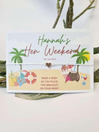 Hen Party Beach Wish Bracelets - Personalised  - Goodie Bag Filler - Hen Weekend, Hen Do, Girls Weekend - Bride to Be - CA8
