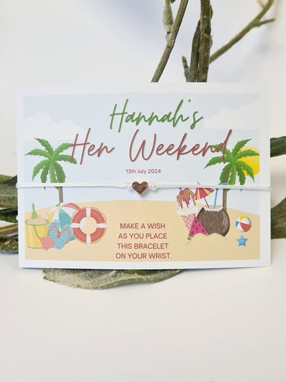 Hen Party Beach Wish Bracelets - Personalised  - Goodie Bag Filler - Hen Weekend, Hen Do, Girls Weekend - Bride to Be - CA8