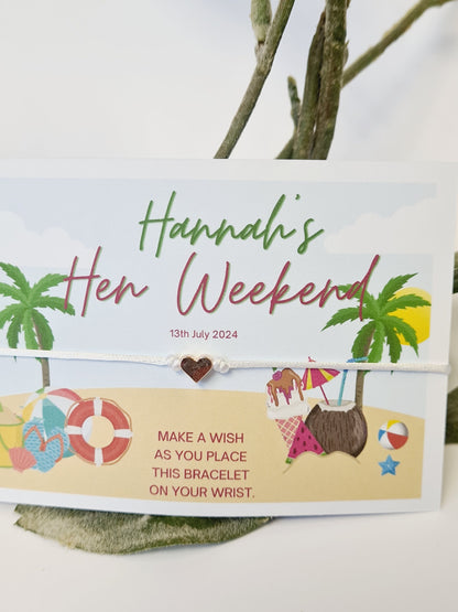 Hen Party Beach Wish Bracelets - Personalised  - Goodie Bag Filler - Hen Weekend, Hen Do, Girls Weekend - Bride to Be - CA8