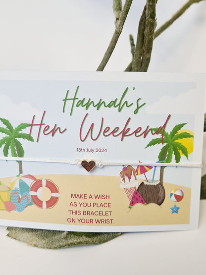 Hen Party Beach Wish Bracelets - Personalised  - Goodie Bag Filler - Hen Weekend, Hen Do, Girls Weekend - Bride to Be - CA8