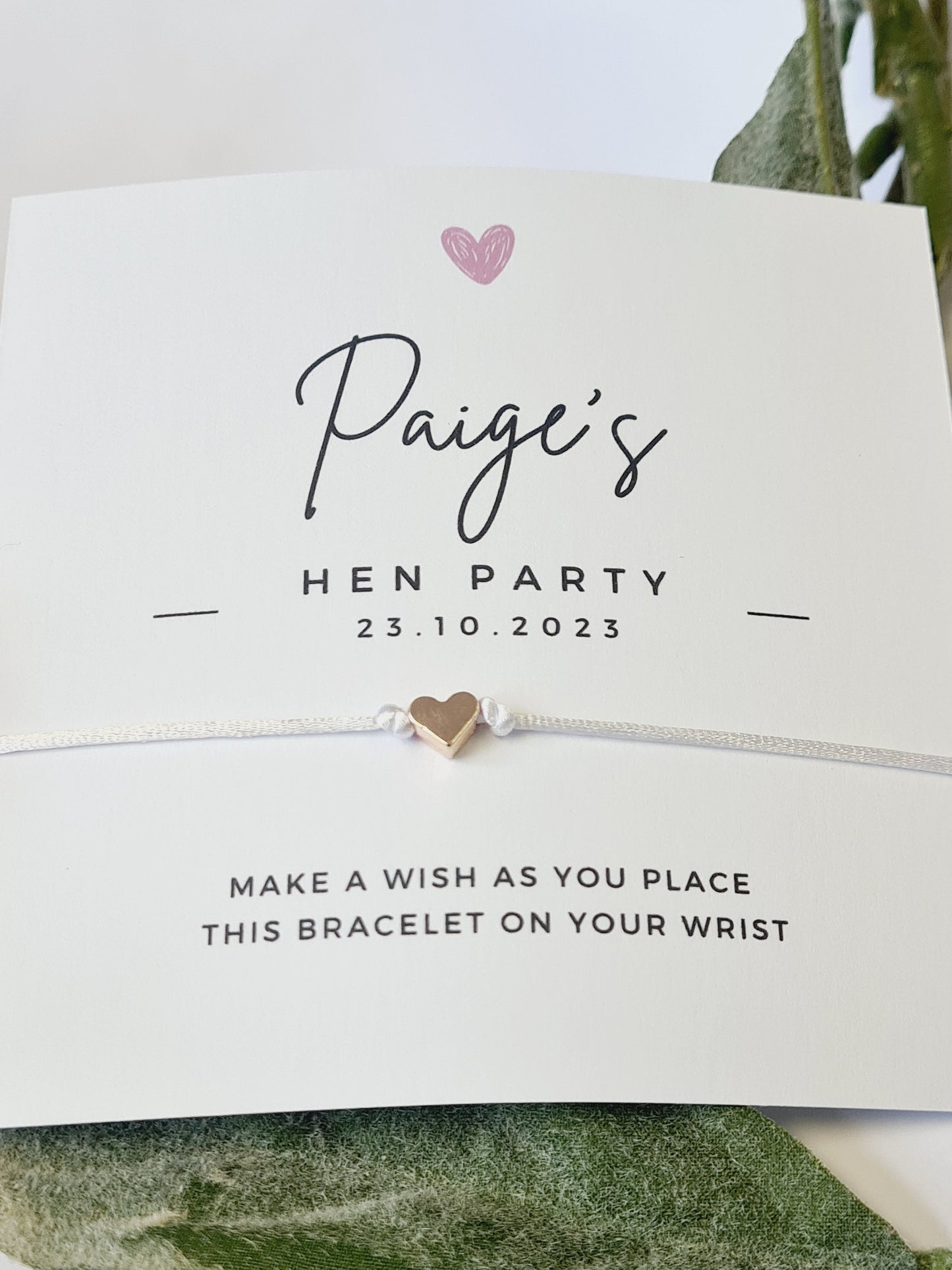 Simple Heart -Personalised Wish Bracelets -Hen Party -  Girls Weekend- Hen Do- Nikkah - Baby Shower - Birthday - Wedding -CA17