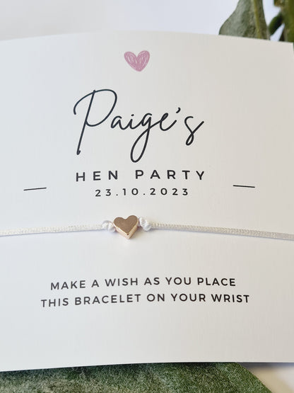Simple Heart -Personalised Wish Bracelets -Hen Party -  Girls Weekend- Hen Do- Nikkah - Baby Shower - Birthday - Wedding -CA17