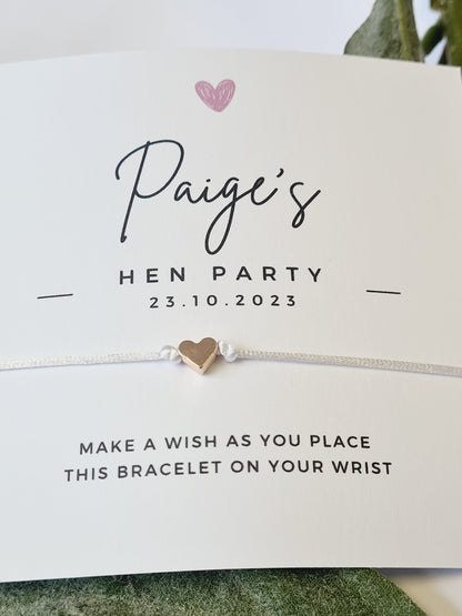 Simple Heart -Personalised Wish Bracelets -Hen Party -  Girls Weekend- Hen Do- Nikkah - Baby Shower - Birthday - Wedding -CA17