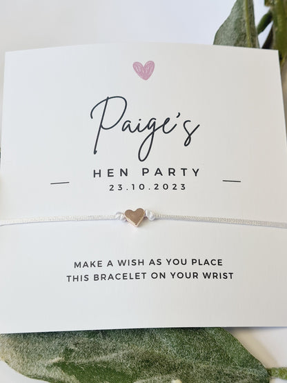 Simple Heart -Personalised Wish Bracelets -Hen Party -  Girls Weekend- Hen Do- Nikkah - Baby Shower - Birthday - Wedding -CA17
