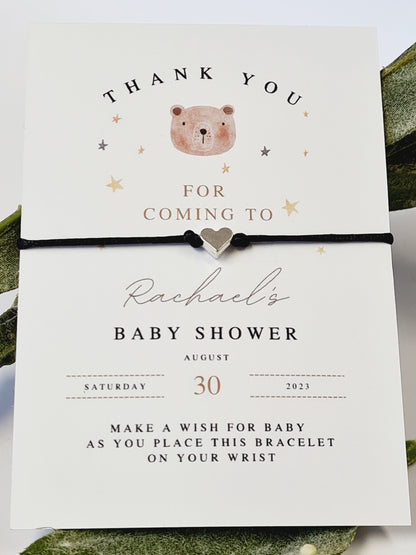 Teddy Bear Baby Shower Wish Bracelet: Personalised Charm String - Guest Gift
