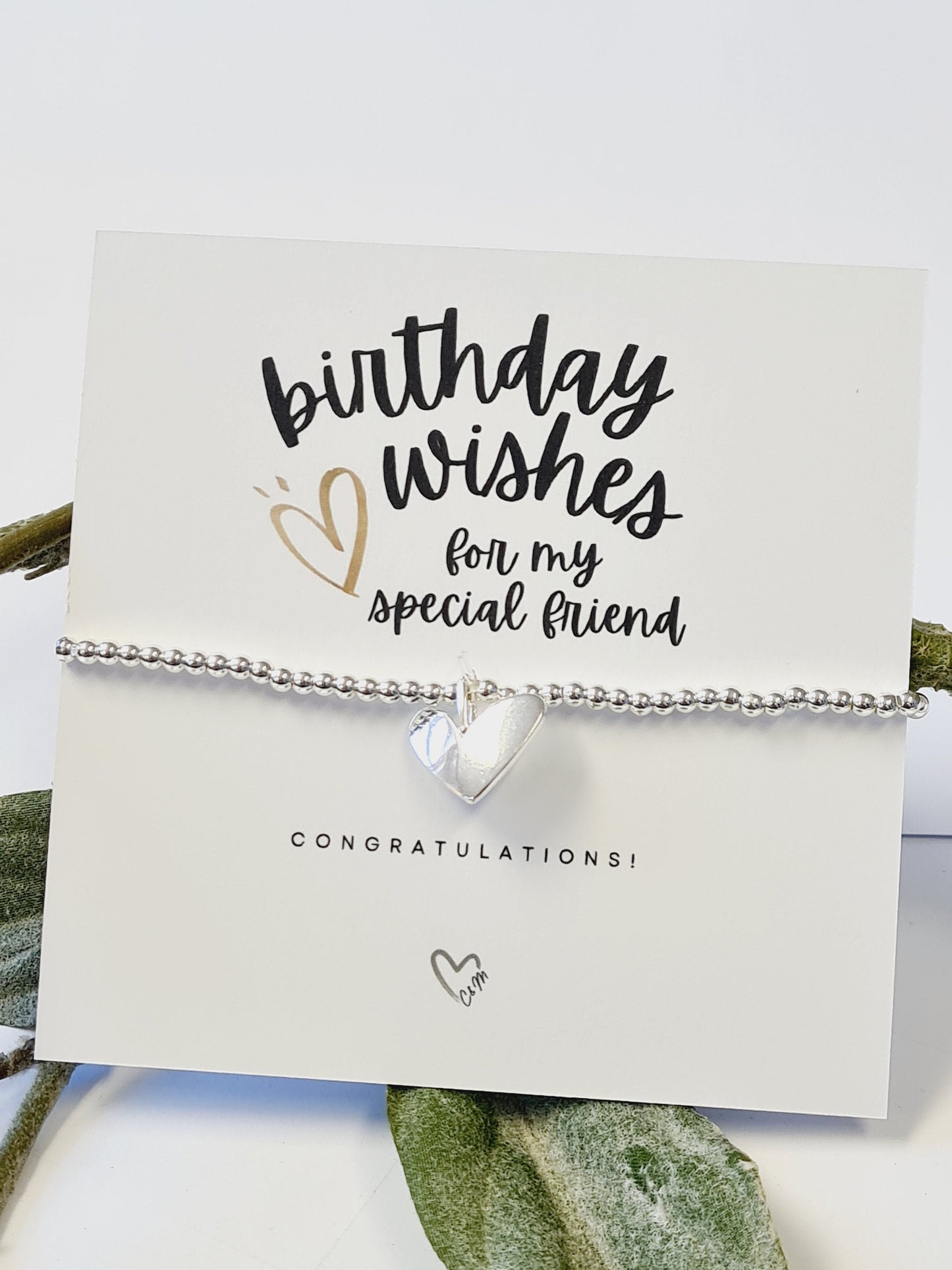 Special Friend - Happy Birthday Silver heart bracelet,special birthday gift, birthday gift for friend, birthday wishes bracelet, keepsake