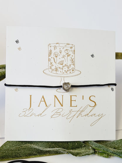 Birthday Cake Design - Silver Diamante Charm bracelet - Party Goodie Bag - Personalised -Any age-Birthday Weekend- Celebration- cv