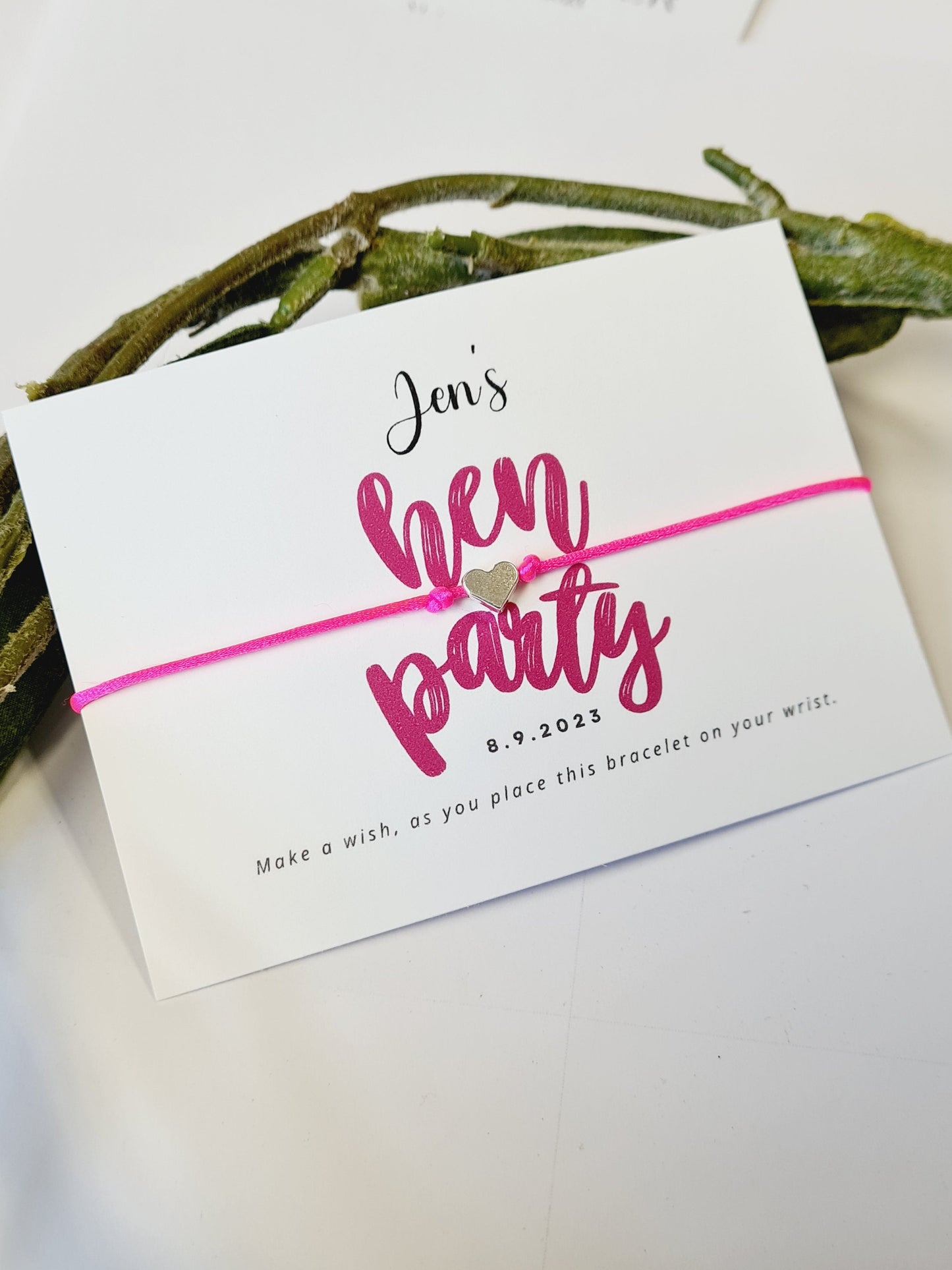 Pink Hen Party Wish Bracelets - Personalised  - Goodie Bag Filler - Hen Weekend, Hen Do, Girls Weekend - Bride to Be - cv
