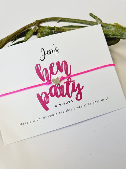 Pink Hen Party Wish Bracelets - Personalised  - Goodie Bag Filler - Hen Weekend, Hen Do, Girls Weekend - Bride to Be - cv