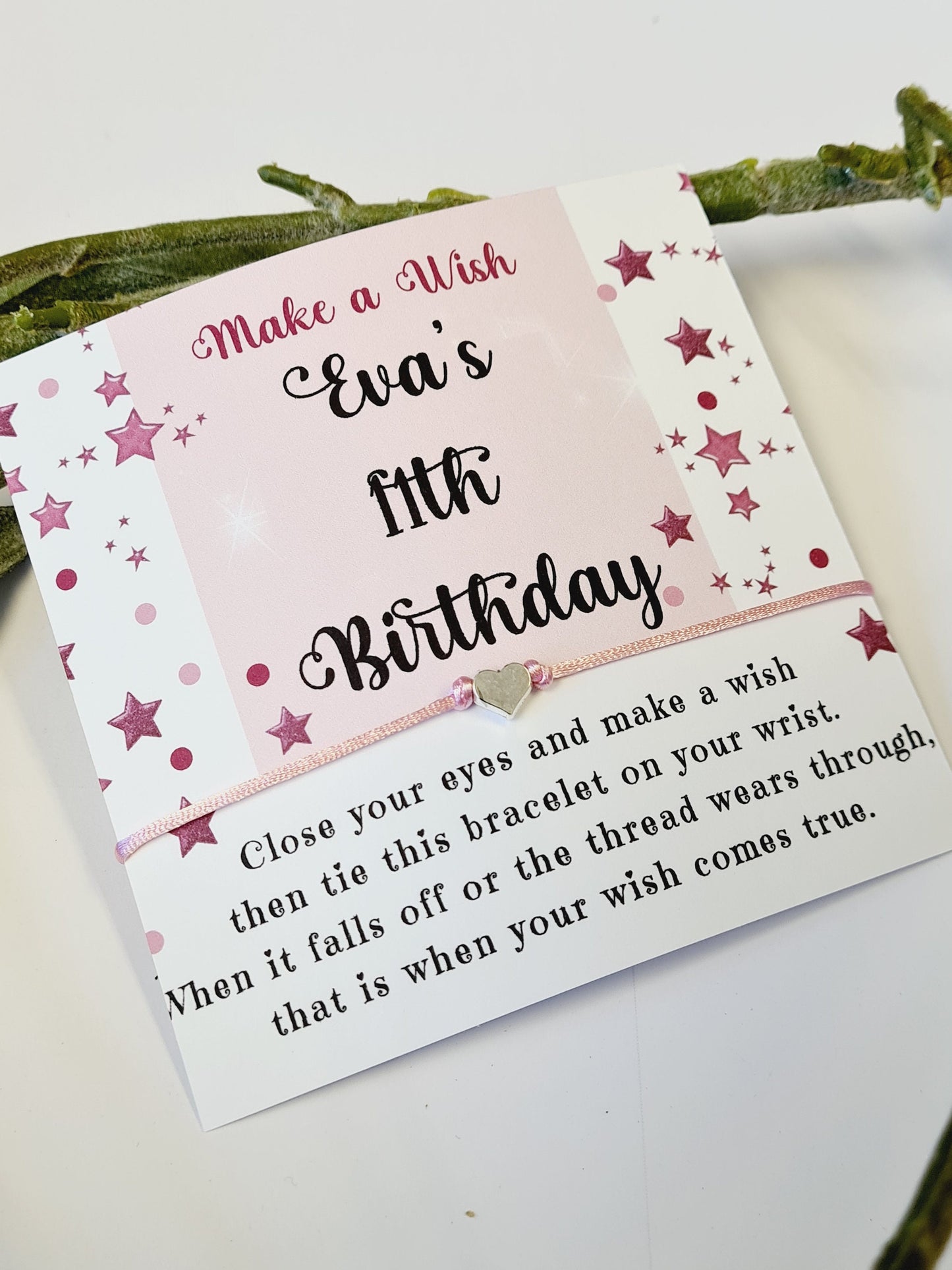 Pink Stars Birthday Wish charm bracelet - Party/ Goodie bag filler - Personalised - Any age - Birthday / Girls Weekend - Celebration-SR5