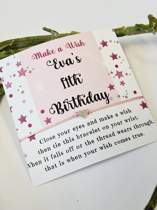 Pink Stars Birthday Wish charm bracelet - Party/ Goodie bag filler - Personalised - Any age - Birthday / Girls Weekend - Celebration-SR5