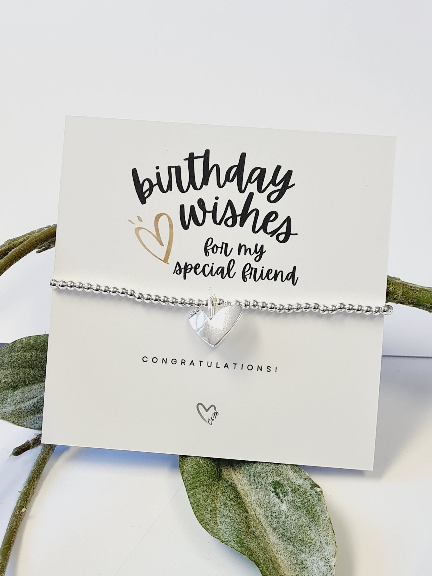 Special Friend - Happy Birthday Silver heart bracelet,special birthday gift, birthday gift for friend, birthday wishes bracelet, keepsake