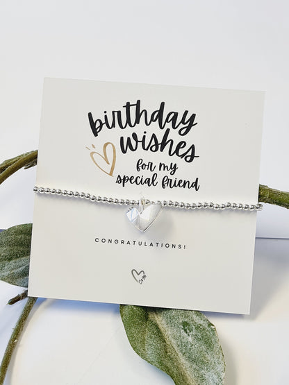 Special Friend - Happy Birthday Silver heart bracelet,special birthday gift, birthday gift for friend, birthday wishes bracelet, keepsake