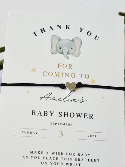 Cute Elephant - Personalised Baby Shower Wish Bracelet, Mummy to Be, Charm String Bracelet, Personalised Gift -CV