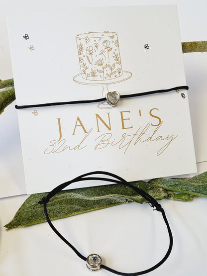 Birthday Cake Design - Silver Diamante Charm bracelet - Party Goodie Bag - Personalised -Any age-Birthday Weekend- Celebration- cv