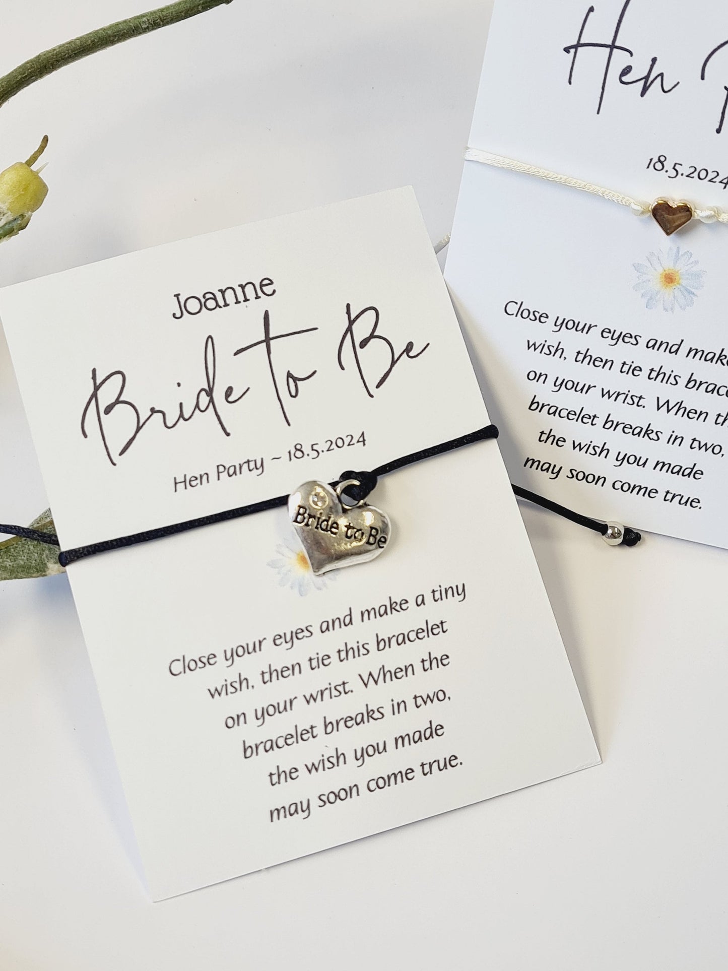 Hen Party Daisy Wish Bracelets - Personalised  - Goodie Bag Filler - Hen Weekend, Hen Do, Girls Weekend - Bride to Be - DY88