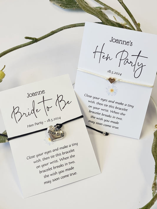 Hen Party Daisy Wish Bracelets - Personalised  - Goodie Bag Filler - Hen Weekend, Hen Do, Girls Weekend - Bride to Be - DY88