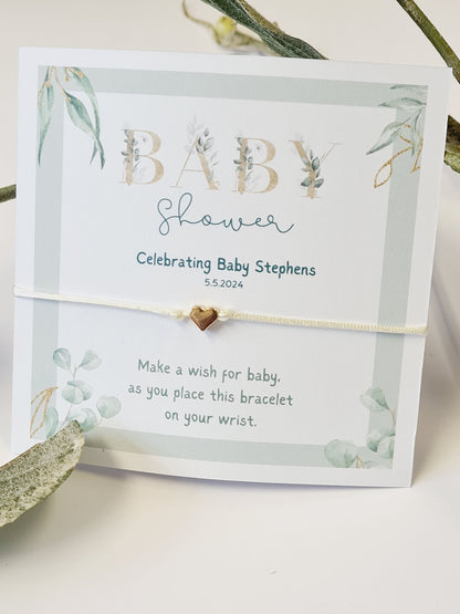 Botanical Fern Baby Shower Wish Bracelet – Personalized Keepsake