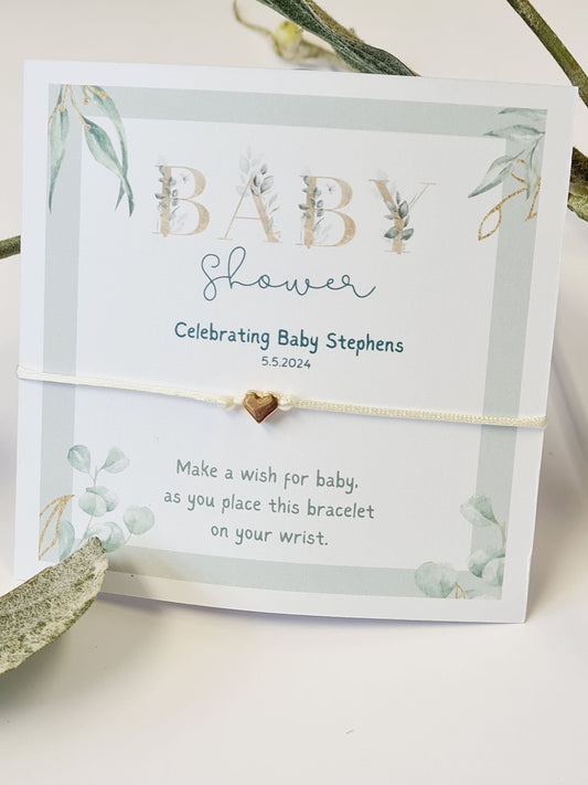 Botanical Fern Baby Shower Wish Bracelet – Personalized Keepsake