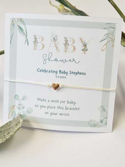 Botanical Fern Baby Shower Wish Bracelet – Personalized Keepsake