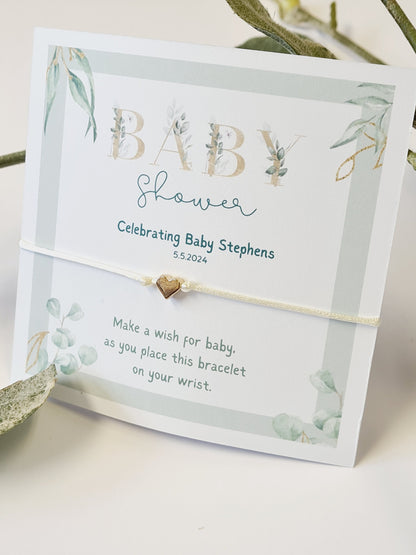 Botanical Fern Baby Shower Wish Bracelet – Personalized Keepsake