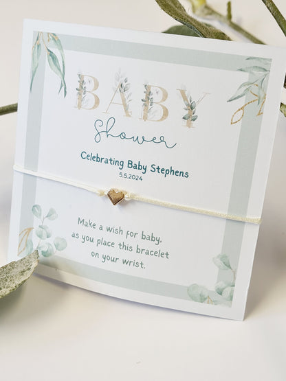 Botanical Fern Baby Shower Wish Bracelet – Personalized Keepsake