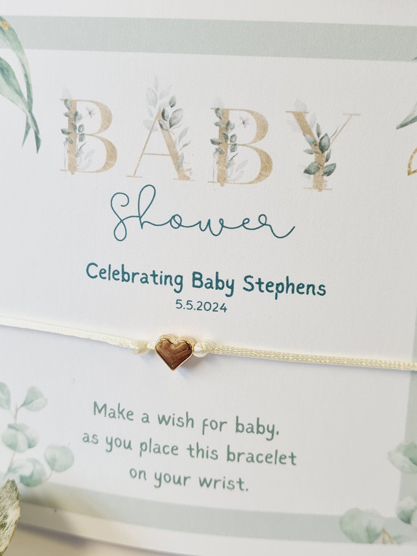 Botanical Fern Baby Shower Wish Bracelet – Personalized Keepsake
