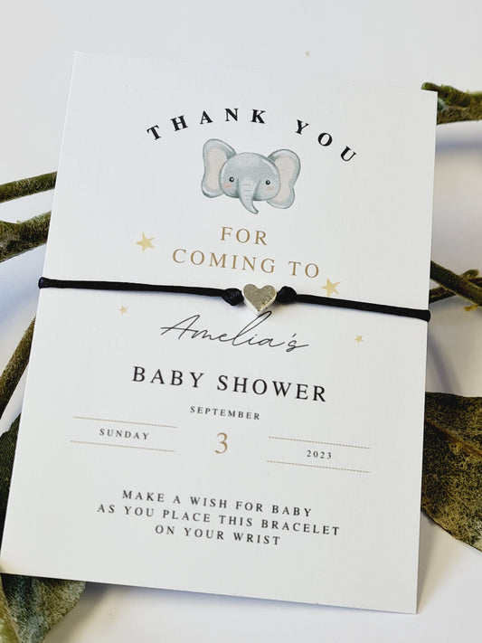 Cute Elephant - Personalised Baby Shower Wish Bracelet, Mummy to Be, Charm String Bracelet, Personalised Gift -CV