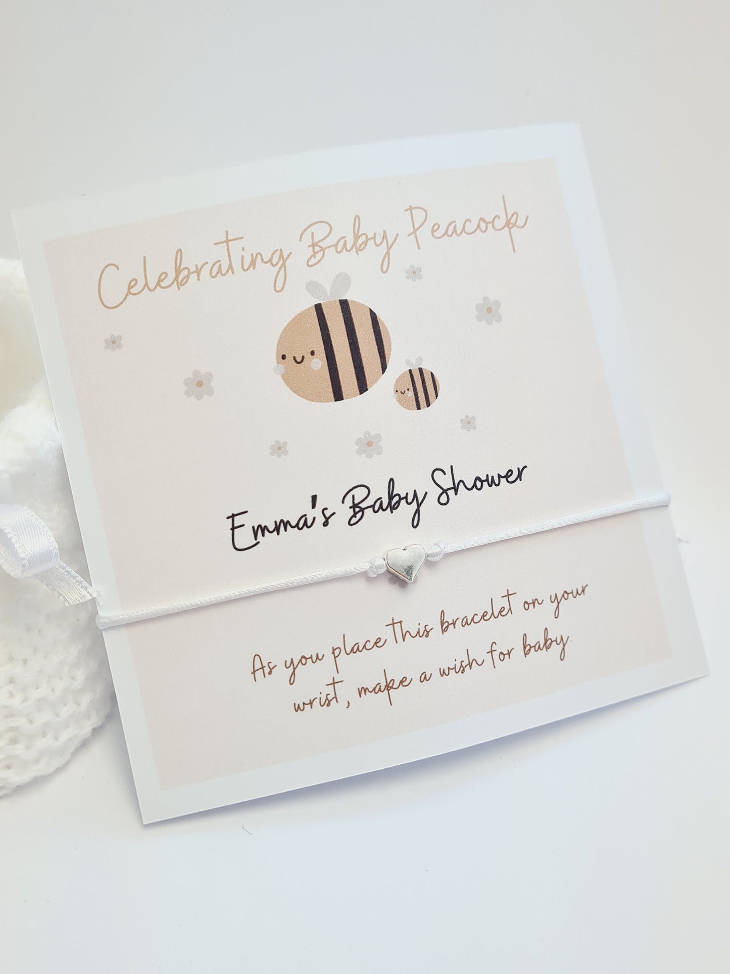 Personalised Mummy & Baby Bee Baby Shower Wish Bracelet, Mummy to Be, Charm String Bracelet, Personalised Gift - Celebrating Baby