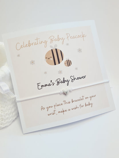 Personalised Mummy & Baby Bee Baby Shower Wish Bracelet, Mummy to Be, Charm String Bracelet, Personalised Gift - Celebrating Baby