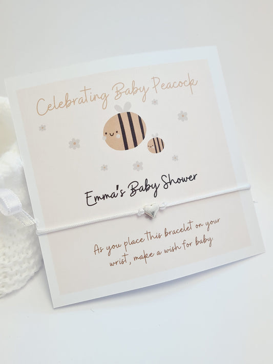 Personalised Mummy & Baby Bee Baby Shower Wish Bracelet, Mummy to Be, Charm String Bracelet, Personalised Gift - Celebrating Baby