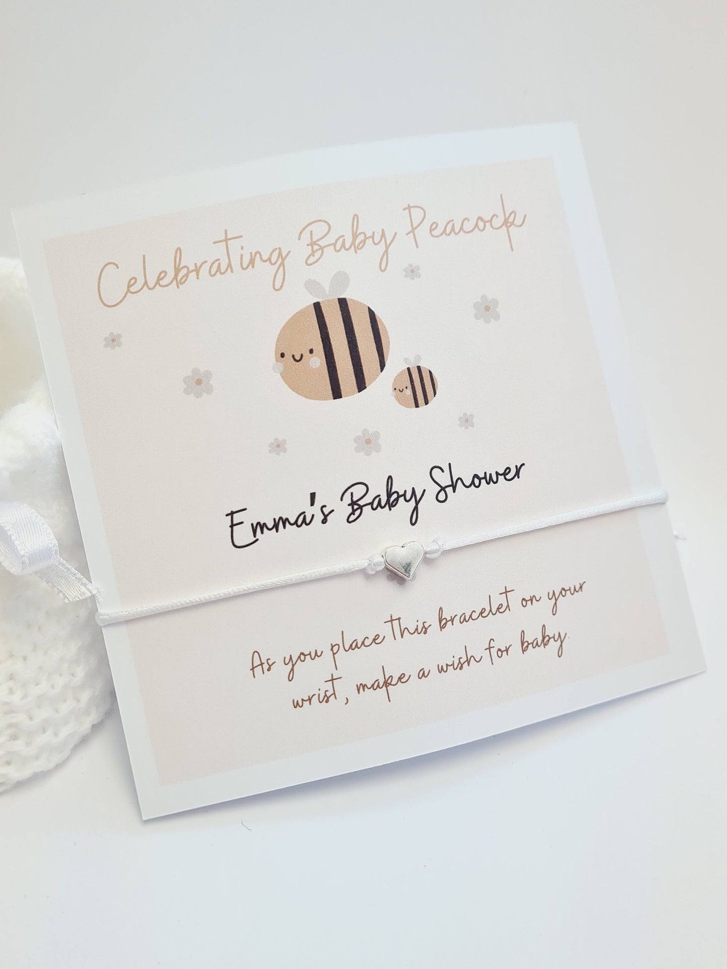 Personalised Mummy & Baby Bee Baby Shower Wish Bracelet, Mummy to Be, Charm String Bracelet, Personalised Gift - Celebrating Baby