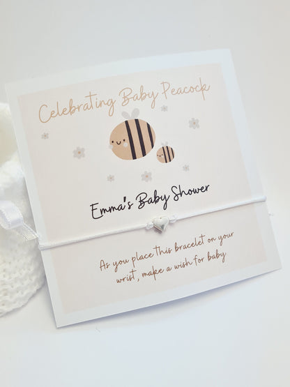 Personalised Mummy & Baby Bee Baby Shower Wish Bracelet, Mummy to Be, Charm String Bracelet, Personalised Gift - Celebrating Baby