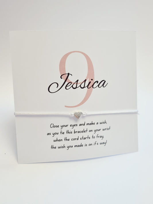 Birthday - Number - Pink - Cord Wish Bracelet - charm bracelet - Party bag filler - Personalised - Any age -  Party - Celebration -PM8