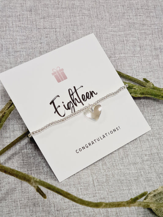 Eighteen 18th birthday gift happy birthday silver plated heart charm bracelet, 18th birthday bracelet, 18th birthday gift, happy