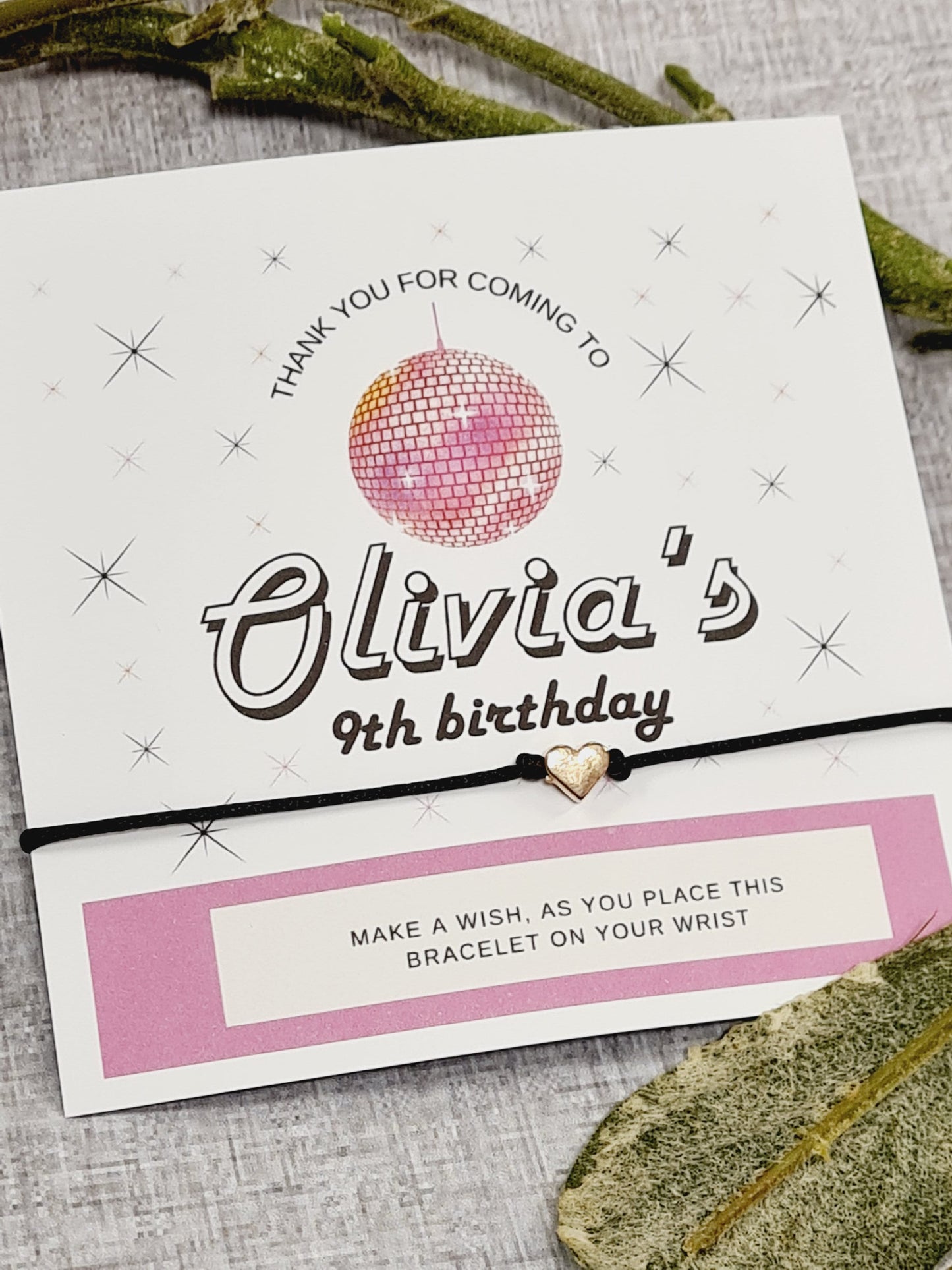 Disco Ball - Glitter Ball -  Birthday Wish Bracelet: Personalised Party Favour