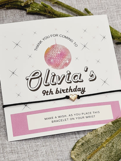 Disco Ball - Glitter Ball -  Birthday Wish Bracelet: Personalised Party Favour