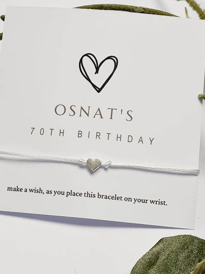 Birthday Wish Bracelet: Heart Charm, Personalised Party Favour - Simple - Elegant - Heart Design