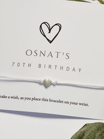 Birthday Wish Bracelet: Heart Charm, Personalised Party Favour - Simple - Elegant - Heart Design