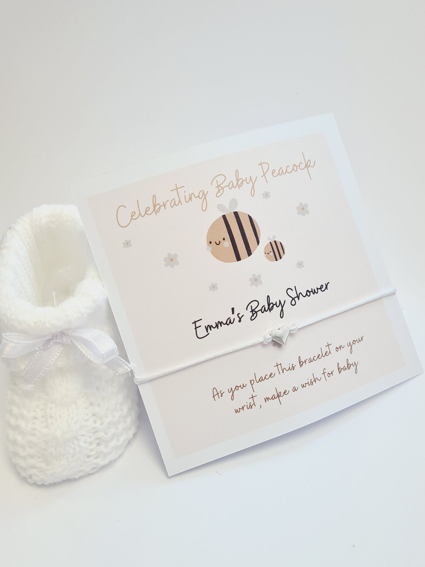 Personalised Mummy & Baby Bee Baby Shower Wish Bracelet, Mummy to Be, Charm String Bracelet, Personalised Gift - Celebrating Baby