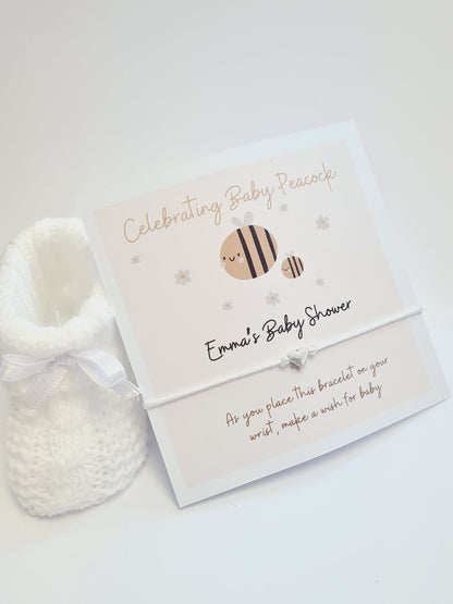 Personalised Mummy & Baby Bee Baby Shower Wish Bracelet, Mummy to Be, Charm String Bracelet, Personalised Gift - Celebrating Baby