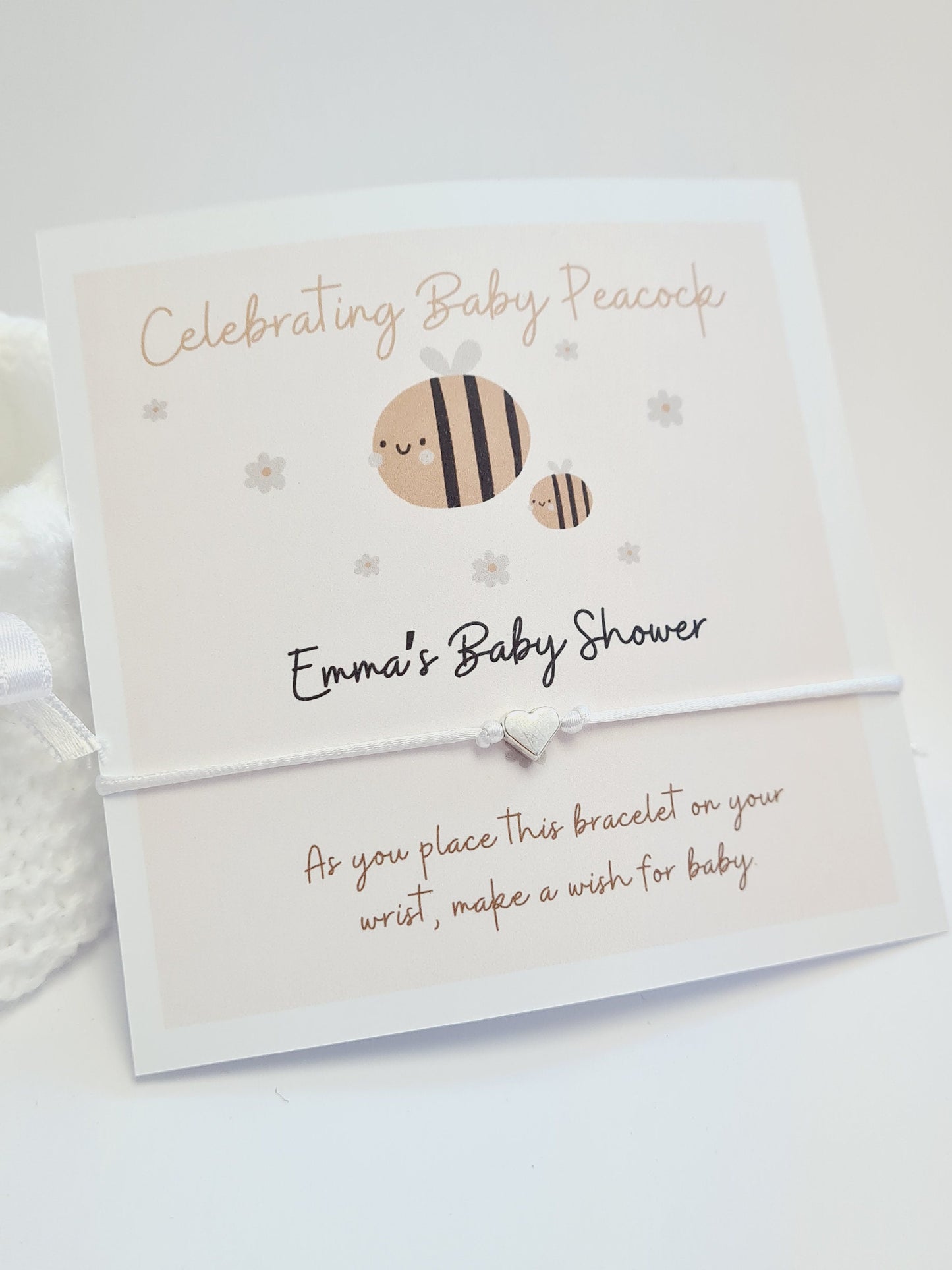 Personalised Mummy & Baby Bee Baby Shower Wish Bracelet, Mummy to Be, Charm String Bracelet, Personalised Gift - Celebrating Baby