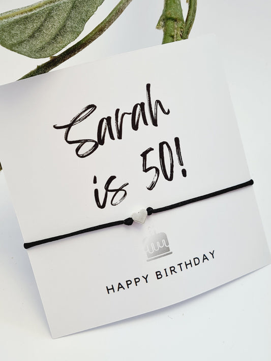 Birthday - wish string charm bracelet - Party bag filler - Personalised - Any age - Batmitzvah - Christening - Party ~ Silver Cake