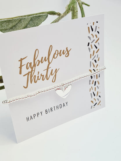 Fabulous Thirty - 30 Thirty Happy Birthday-Silver Plated Heart charm bracelet, 30th birthday bracelet, 30th gift, Happy 30th birthday-Fab2